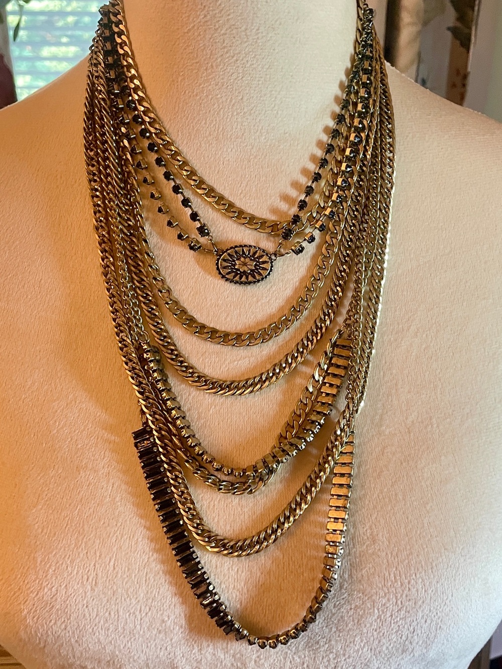 Free People The Pistols Stacked Multi Row Chain Statement Necklace Brass Boho